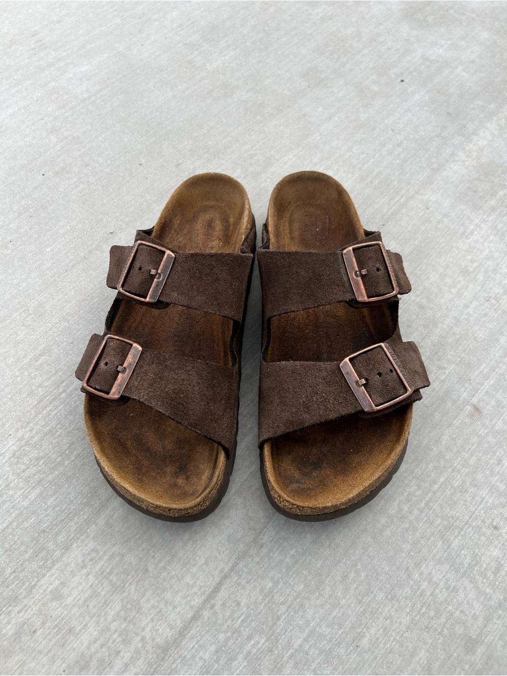 Birkenstock Womens Brown Suede Double-Buckle Slide Sandals